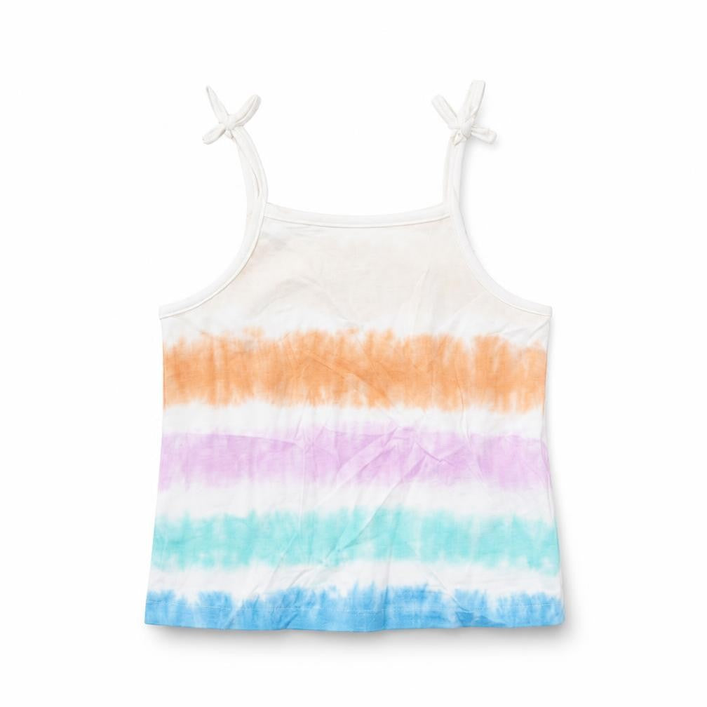 Front view of Marks & Spencer girls’ multicoloured geometric cotton basic tank, size 3-4, years square neck pullover