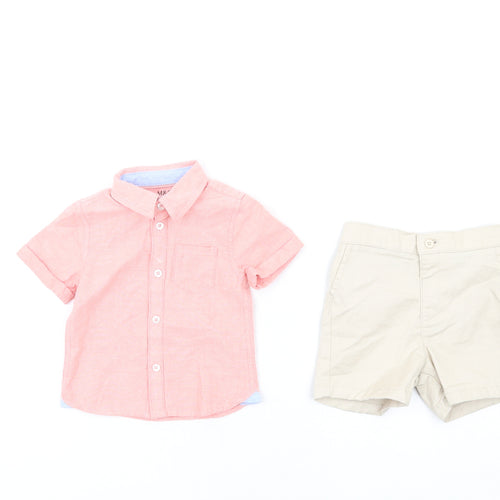 Marks and Spencer Boys Pink Cotton Shorts Set Outfit/Set Size 9-12 Months Button