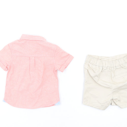 Marks and Spencer Boys Pink Cotton Shorts Set Outfit/Set Size 9-12 Months Button