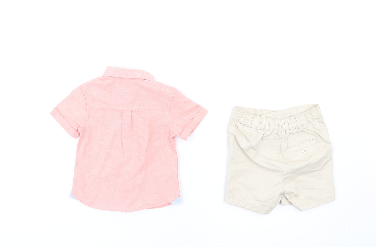 Marks and Spencer Boys Pink Cotton Shorts Set Outfit/Set Size 9-12 Months Button
