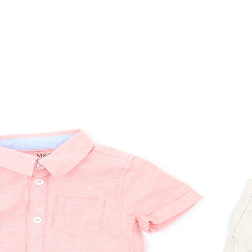 Marks and Spencer Boys Pink Cotton Shorts Set Outfit/Set Size 9-12 Months Button