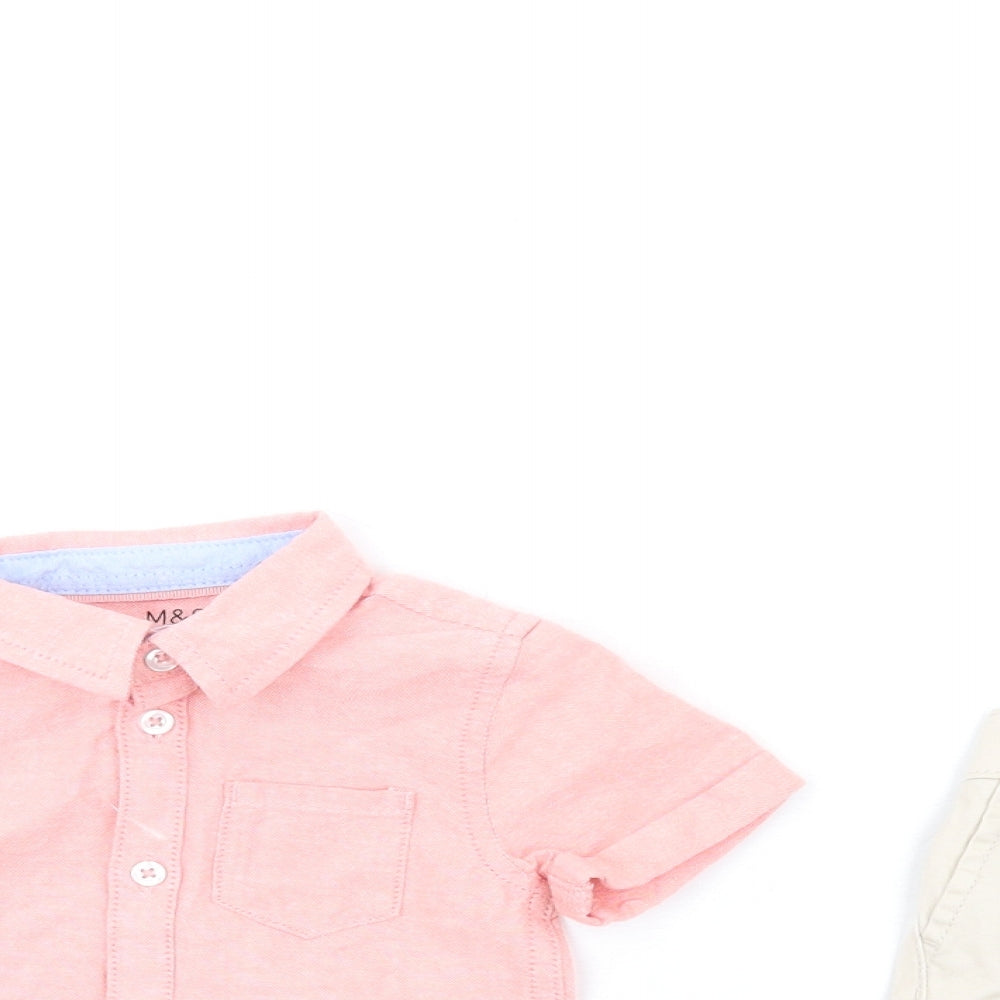 Marks and Spencer Boys Pink Cotton Shorts Set Outfit/Set Size 9-12 Months Button