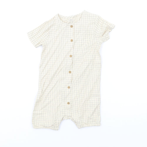 Marks and Spencer Baby Beige Check Cotton Romper One-Piece Size 12-18 Months Button