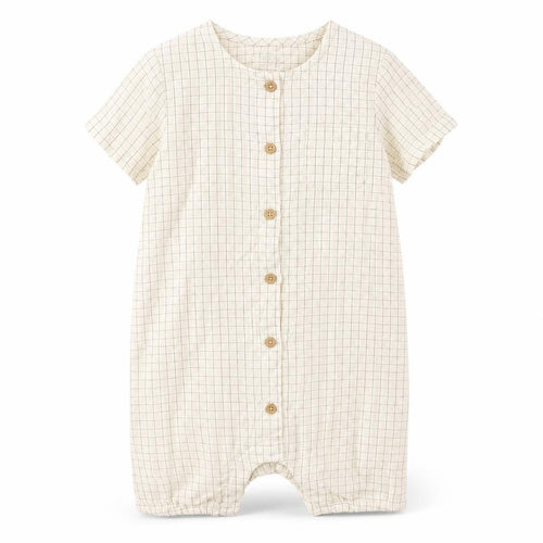 Marks and Spencer Baby Beige Check Cotton Romper One-Piece Size 12-18 Months Button