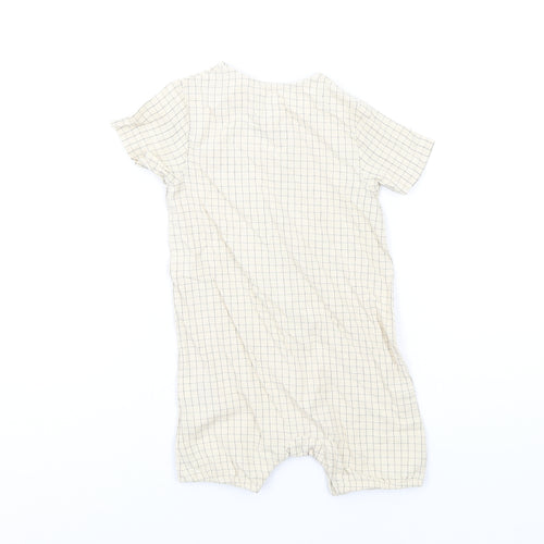 Marks and Spencer Baby Beige Check Cotton Romper One-Piece Size 12-18 Months Button