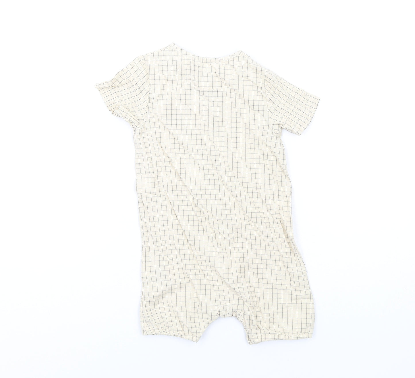 Marks and Spencer Baby Beige Check Cotton Romper One-Piece Size 12-18 Months Button