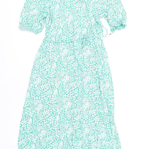 Marks and Spencer Womens Green Floral Viscose A-Line Size 12 V-Neck Pullover