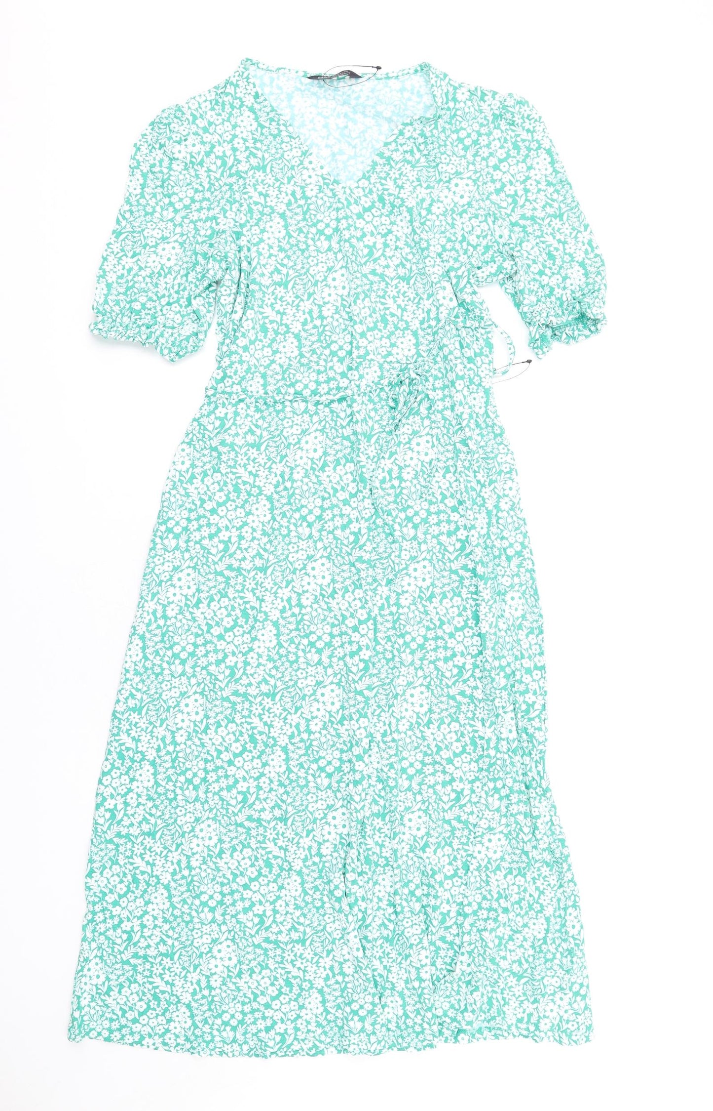 Marks and Spencer Womens Green Floral Viscose A-Line Size 12 V-Neck Pullover
