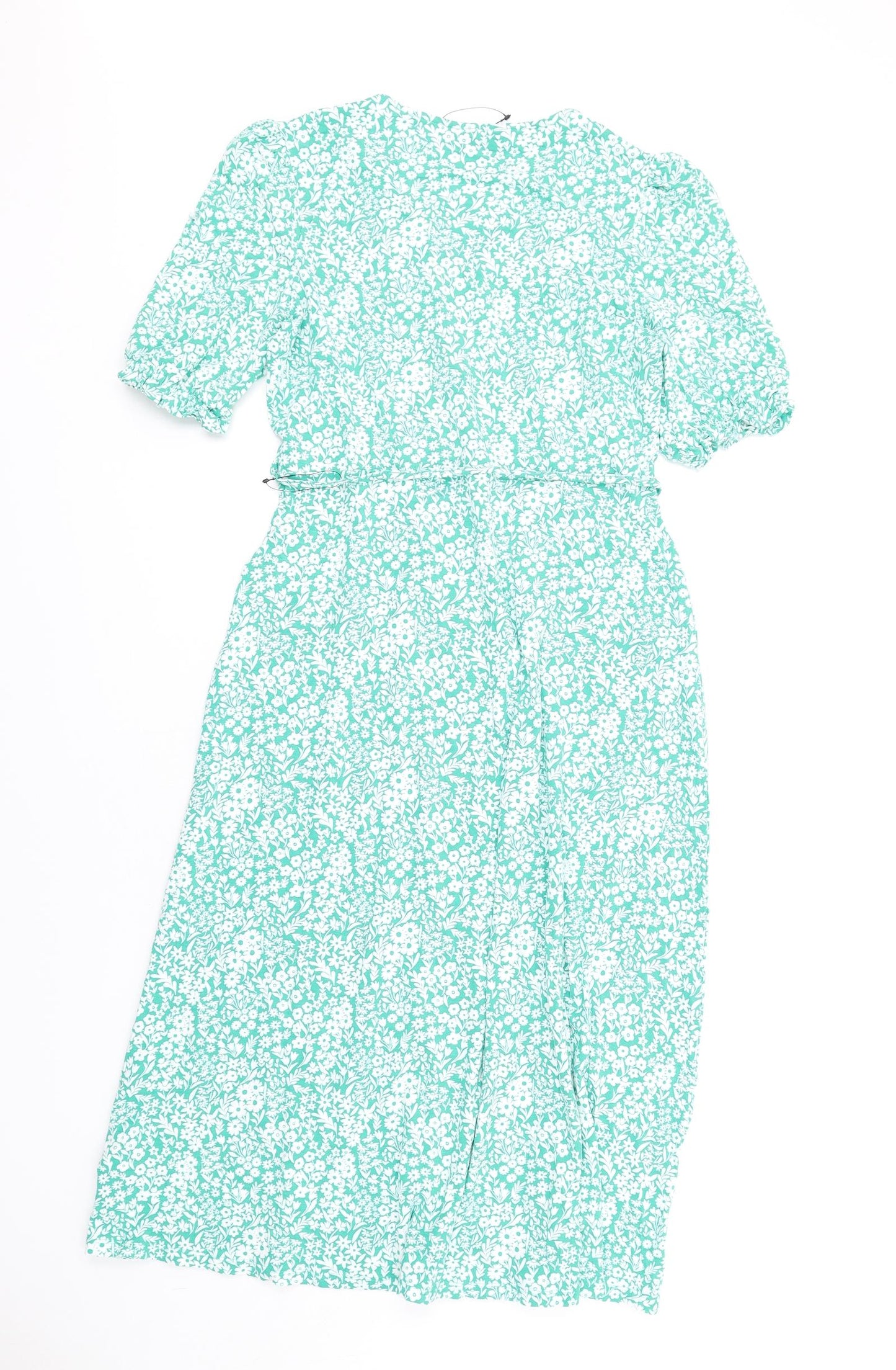 Marks and Spencer Womens Green Floral Viscose A-Line Size 12 V-Neck Pullover