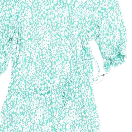 Marks and Spencer Womens Green Floral Viscose A-Line Size 12 V-Neck Pullover