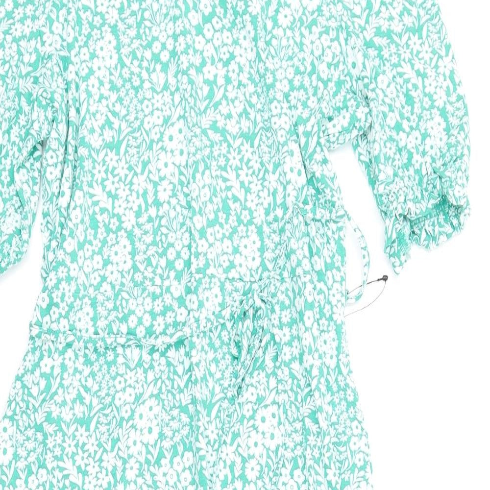 Marks and Spencer Womens Green Floral Viscose A-Line Size 12 V-Neck Pullover