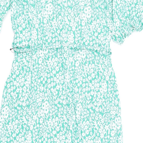 Marks and Spencer Womens Green Floral Viscose A-Line Size 12 V-Neck Pullover