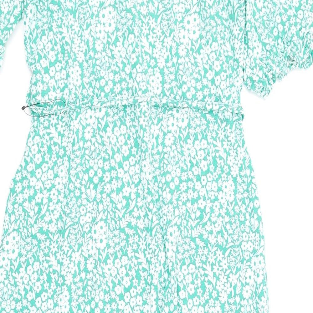 Marks and Spencer Womens Green Floral Viscose A-Line Size 12 V-Neck Pullover