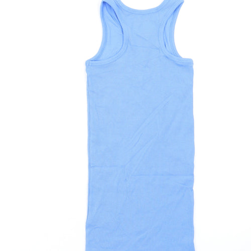 Marks and Spencer Girls Blue Cotton Tank Dress Size 6-7 Years Round Neck Pullover