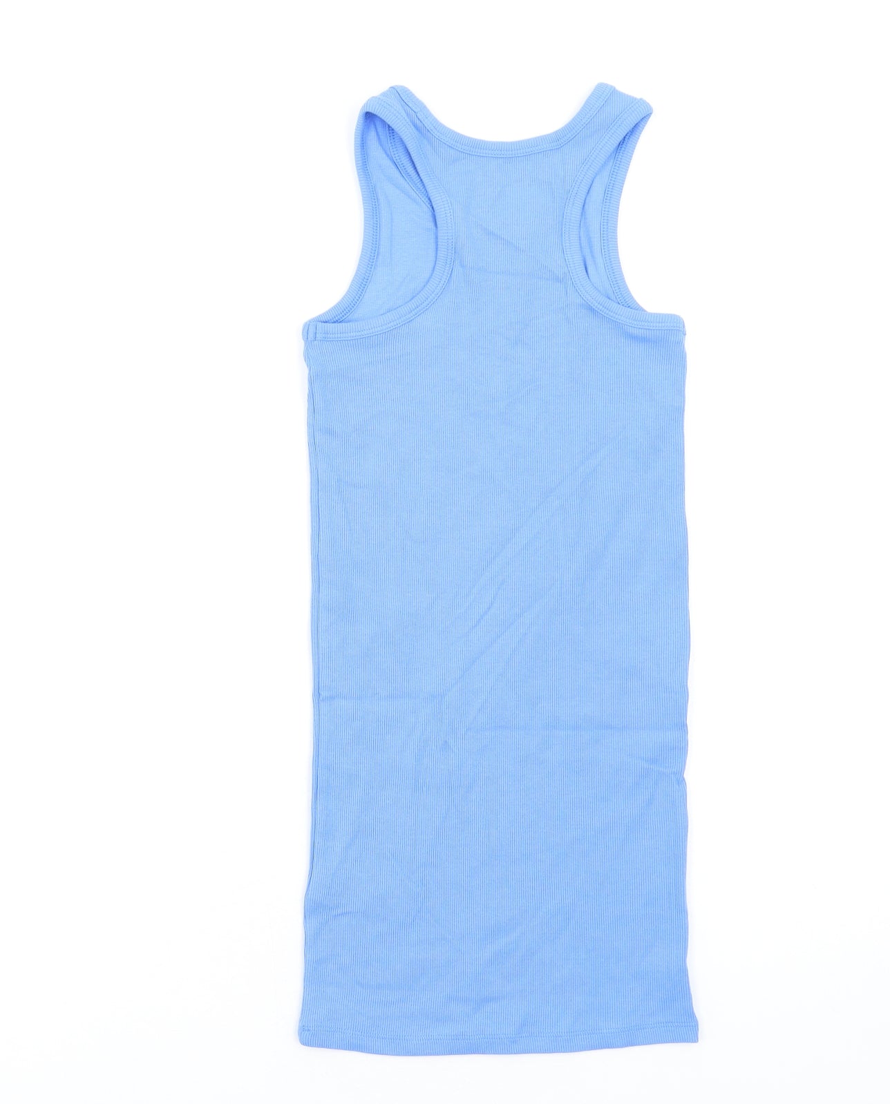 Marks and Spencer Girls Blue Cotton Tank Dress Size 6-7 Years Round Neck Pullover