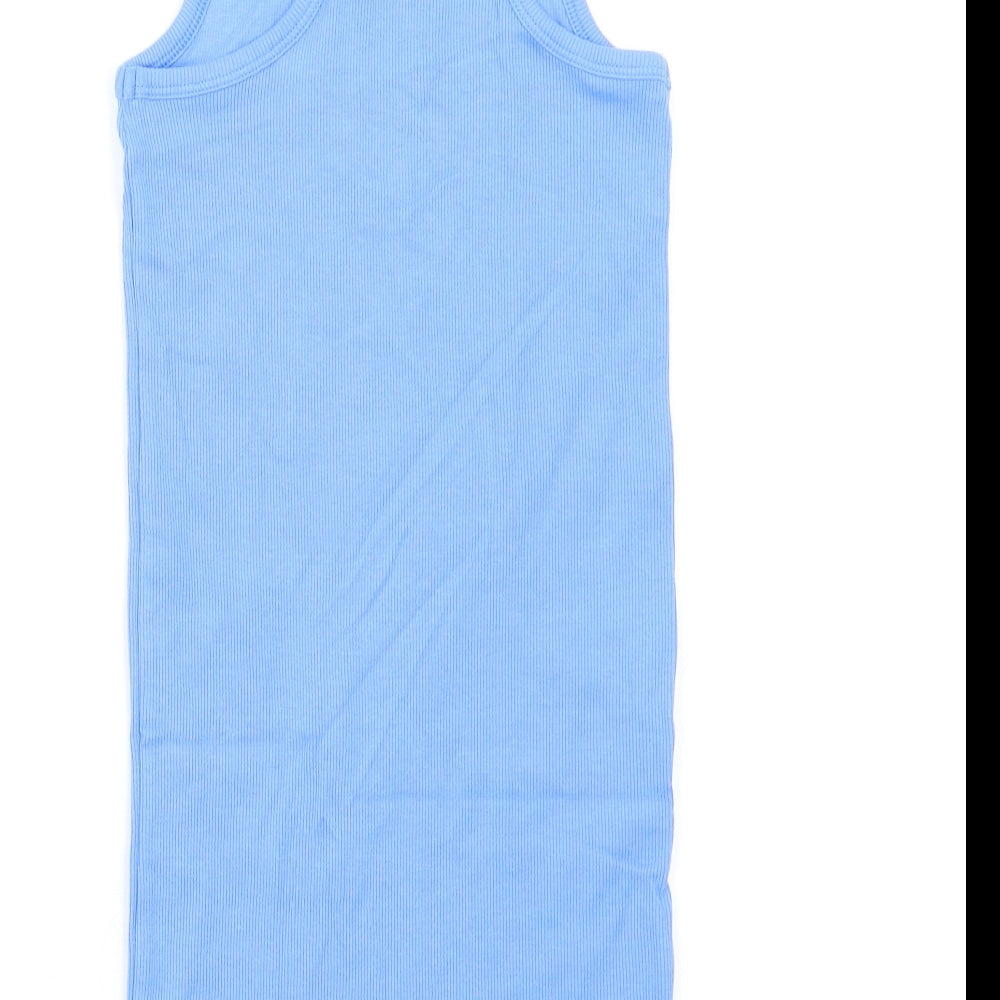 Marks and Spencer Girls Blue Cotton Tank Dress Size 6-7 Years Round Neck Pullover