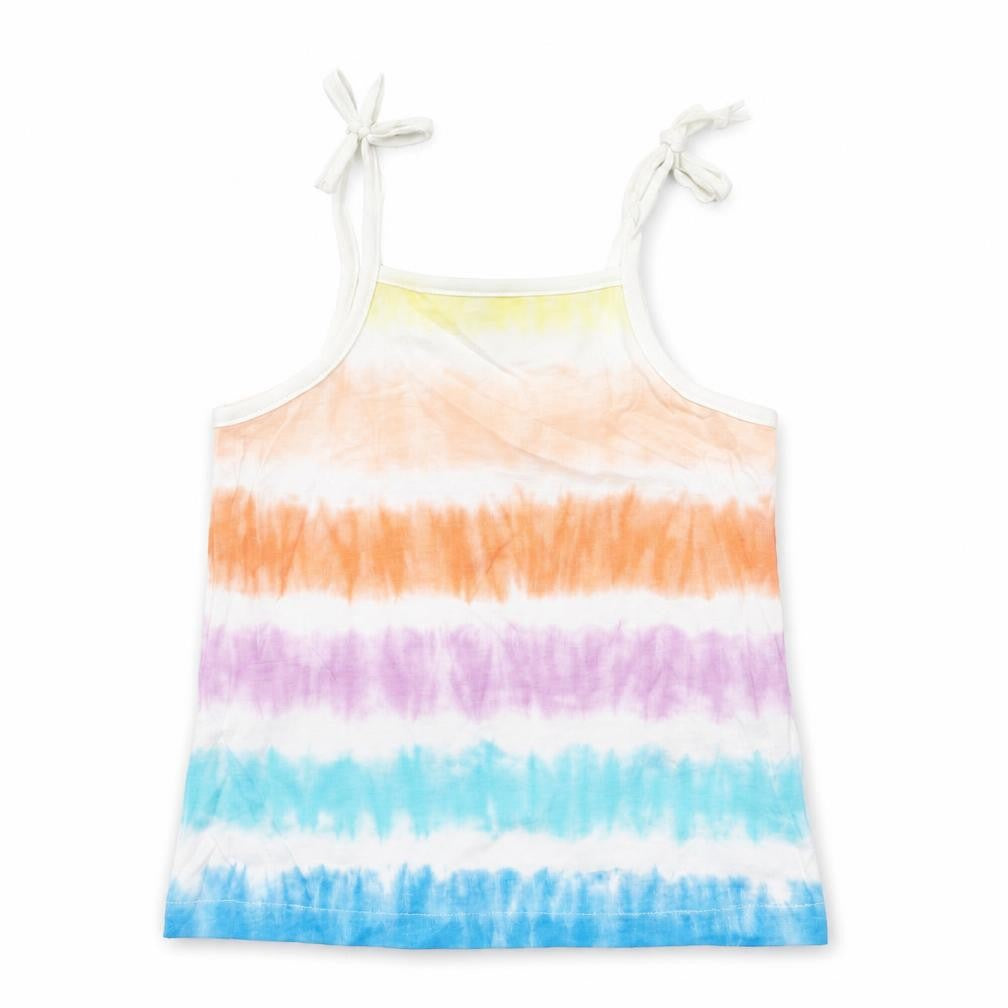 Front view of Marks & Spencer girls’ multicoloured geometric cotton basic tank, size 4-5, years square neck pullover