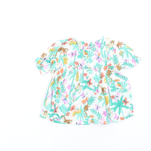 Marks and Spencer Girls Multicoloured Geometric Cotton Fit & Flare Size 3-6 Months Round Neck Button