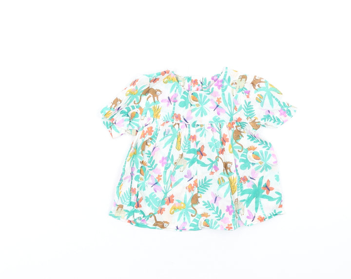 Marks and Spencer Girls Multicoloured Geometric Cotton Fit & Flare Size 3-6 Months Round Neck Button