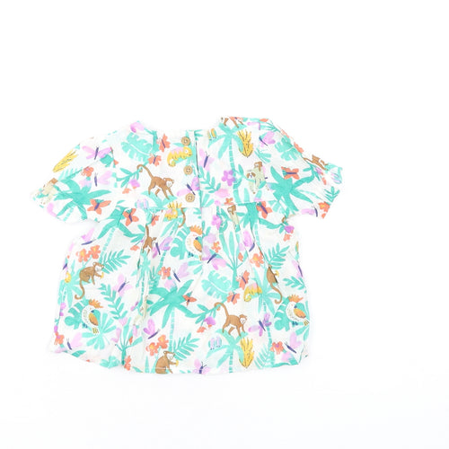 Marks and Spencer Girls Multicoloured Geometric Cotton Fit & Flare Size 3-6 Months Round Neck Button