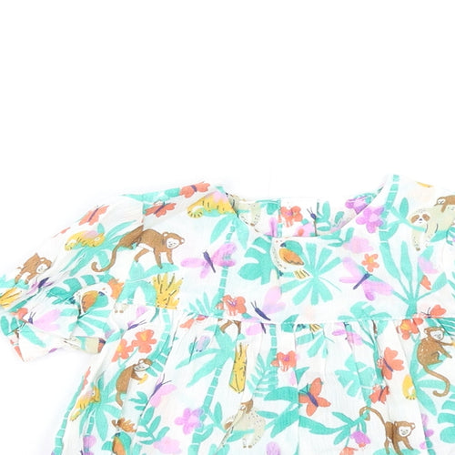 Marks and Spencer Girls Multicoloured Geometric Cotton Fit & Flare Size 3-6 Months Round Neck Button