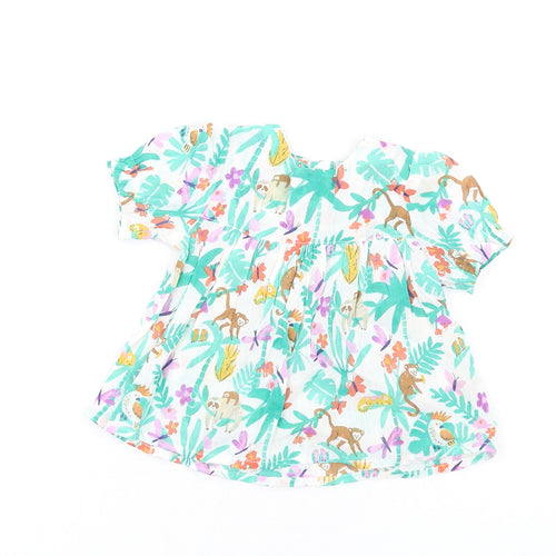 Marks and Spencer Girls Multicoloured Geometric Cotton Fit & Flare Size 6-9 Months Round Neck Button