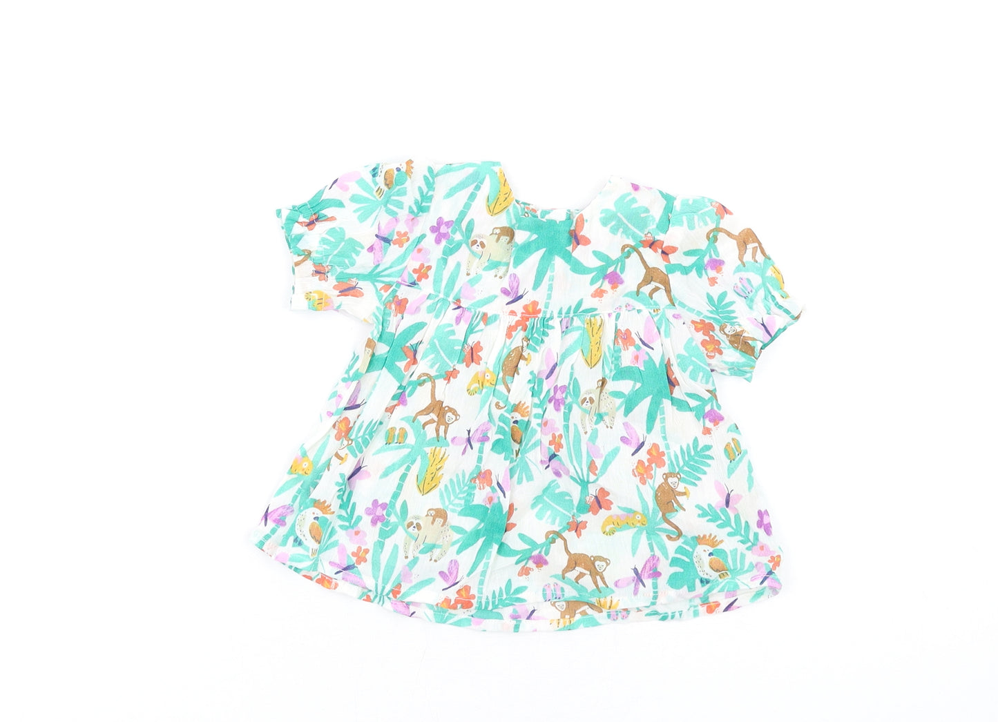 Marks and Spencer Girls Multicoloured Geometric Cotton Fit & Flare Size 6-9 Months Round Neck Button