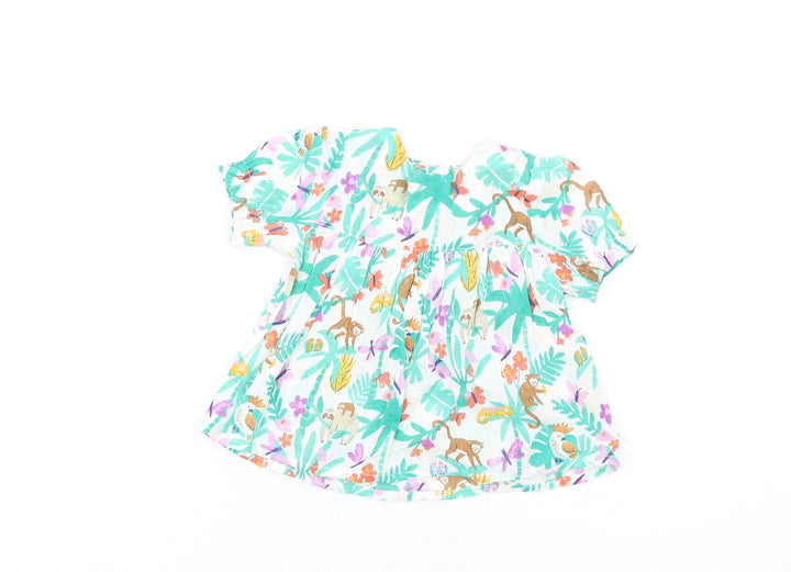 Marks and Spencer Girls Multicoloured Geometric Cotton Fit & Flare Size 6-9 Months Round Neck Button