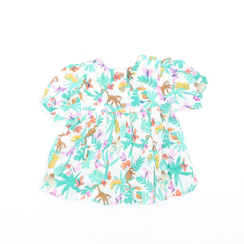 Marks and Spencer Girls Multicoloured Geometric Cotton Fit & Flare Size 6-9 Months Round Neck Button