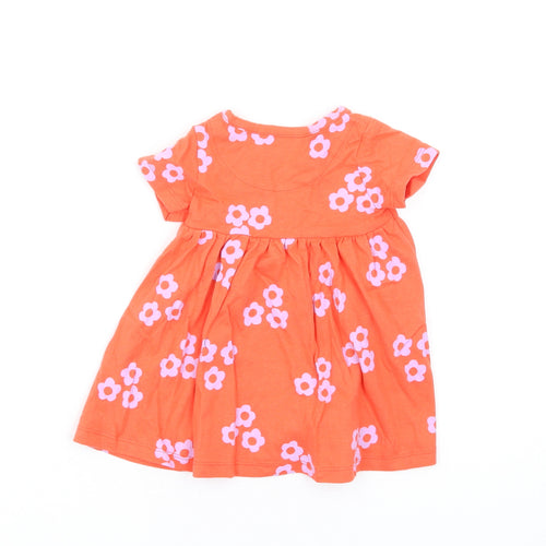 Marks and Spencer Girls Orange Floral Cotton Fit & Flare Size 0-3 Months Round Neck Snap