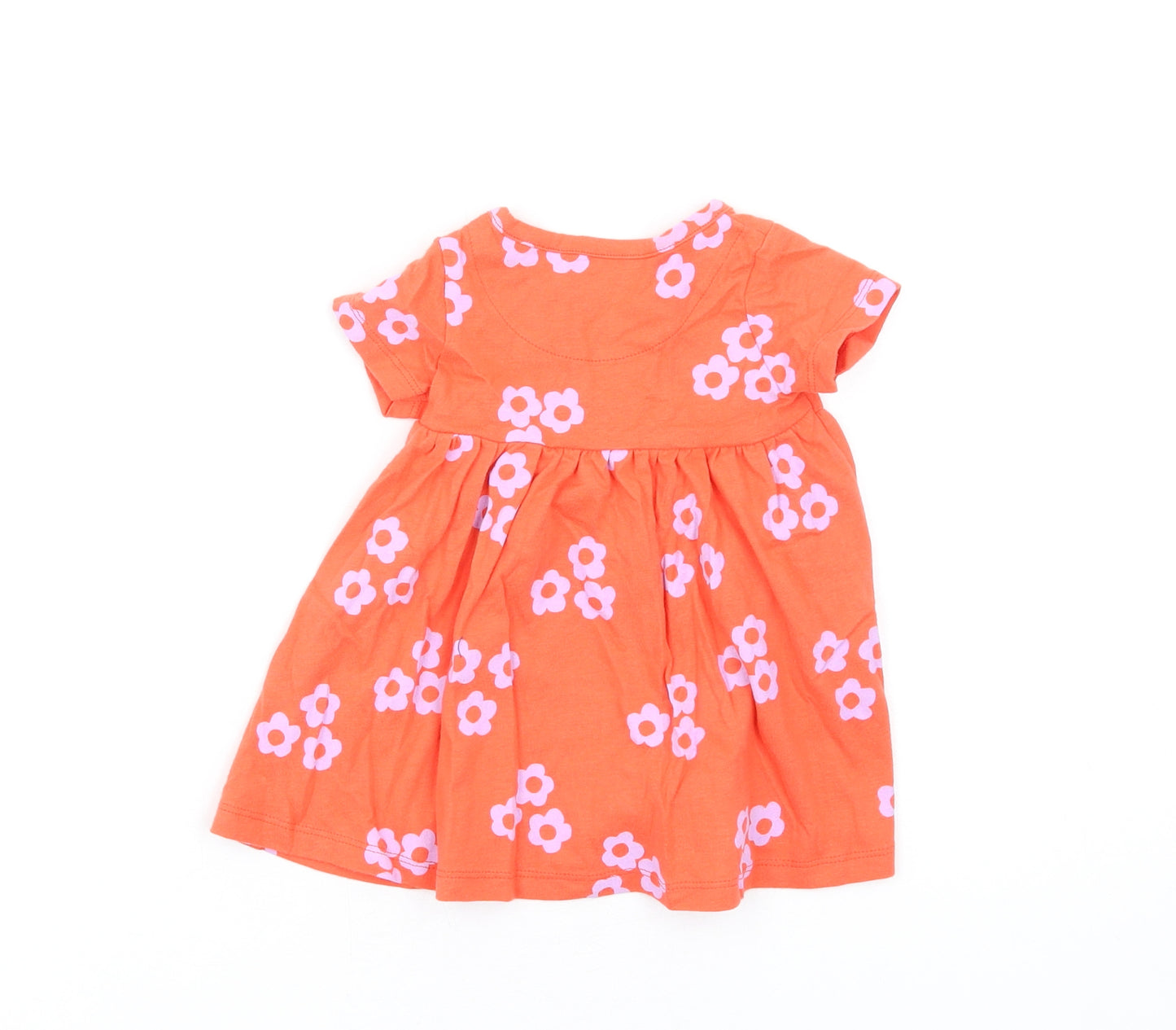 Marks and Spencer Girls Orange Floral Cotton Fit & Flare Size 0-3 Months Round Neck Snap