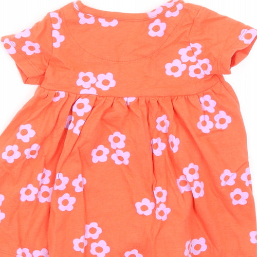 Marks and Spencer Girls Orange Floral Cotton Fit & Flare Size 0-3 Months Round Neck Snap