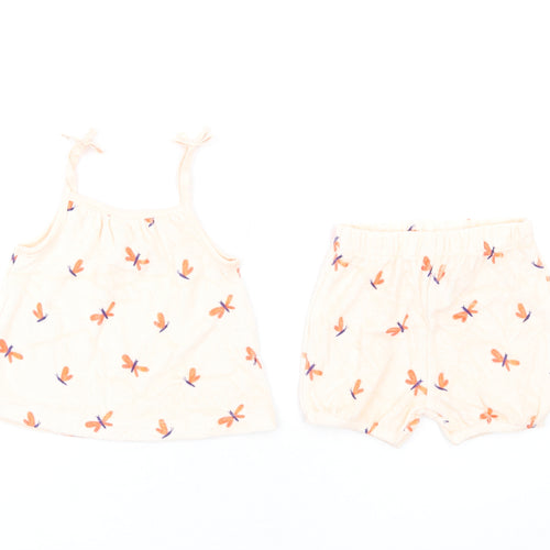 Marks and Spencer Girls Pink Geometric Cotton Shorts Set Outfit/Set Size 6-9 Months Pullover