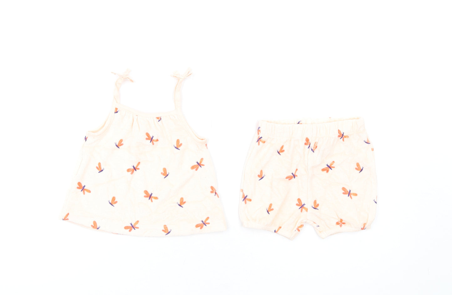 Marks and Spencer Girls Pink Geometric Cotton Shorts Set Outfit/Set Size 6-9 Months Pullover