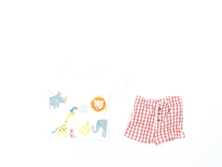 Marks and Spencer Baby Multicoloured Check Cotton Shorts Set Outfit/Set Size 0-3 Months Pullover