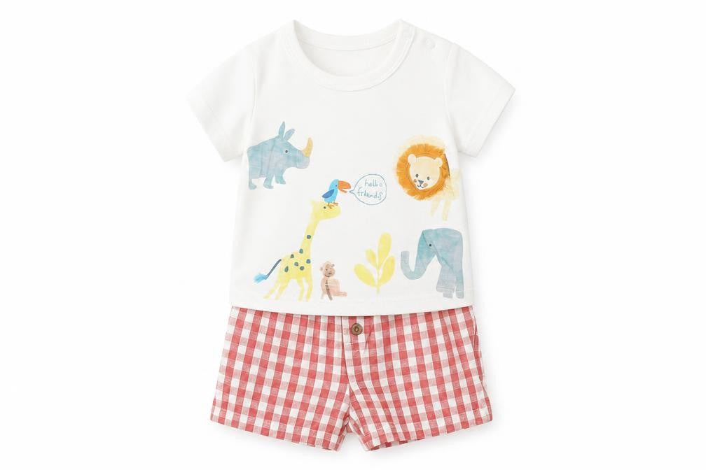 Marks and Spencer Baby Multicoloured Check Cotton Shorts Set Outfit/Set Size 0-3 Months Pullover