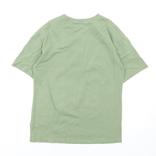 Marks and Spencer Boys Green Cotton Basic T-Shirt Size 12-13 Years Round Neck Pullover - Reversible Sequins