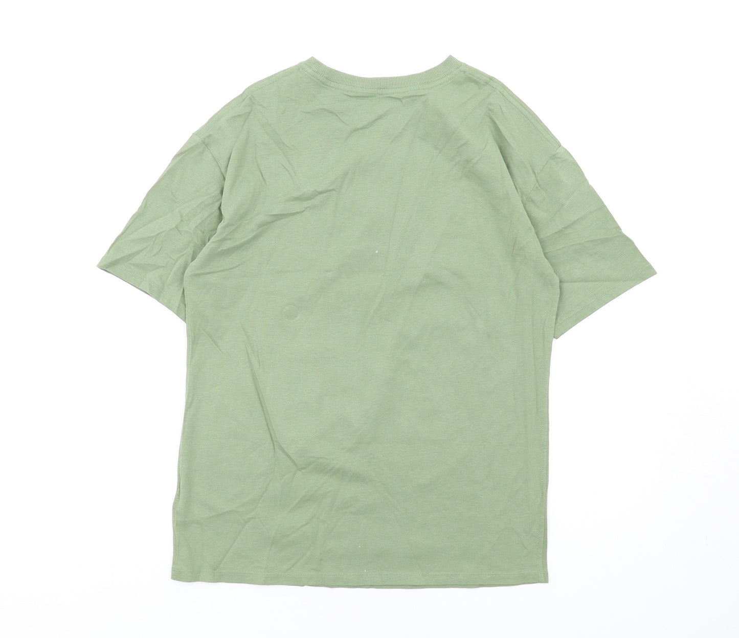 Marks and Spencer Boys Green Cotton Basic T-Shirt Size 12-13 Years Round Neck Pullover - Reversible Sequins