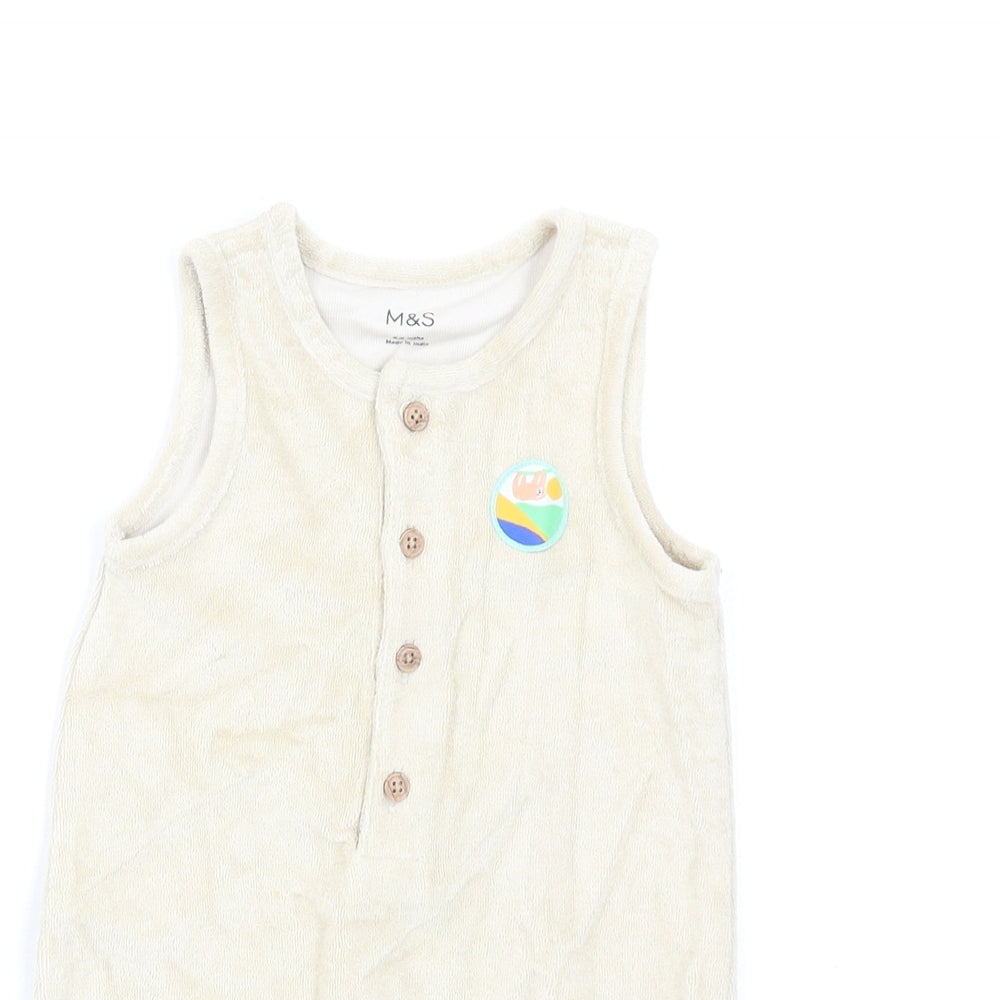 Marks and Spencer Baby Beige Cotton Romper One-Piece Size 6-9 Months Button