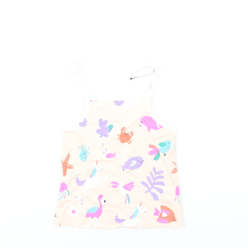 Marks and Spencer Girls Pink Geometric Cotton Basic Tank Size 5-6 Years Square Neck Pullover