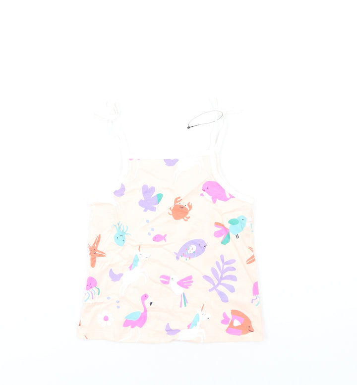 Marks and Spencer Girls Pink Geometric Cotton Basic Tank Size 5-6 Years Square Neck Pullover