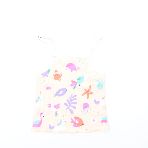 Marks and Spencer Girls Pink Geometric Cotton Basic Tank Size 5-6 Years Square Neck Pullover