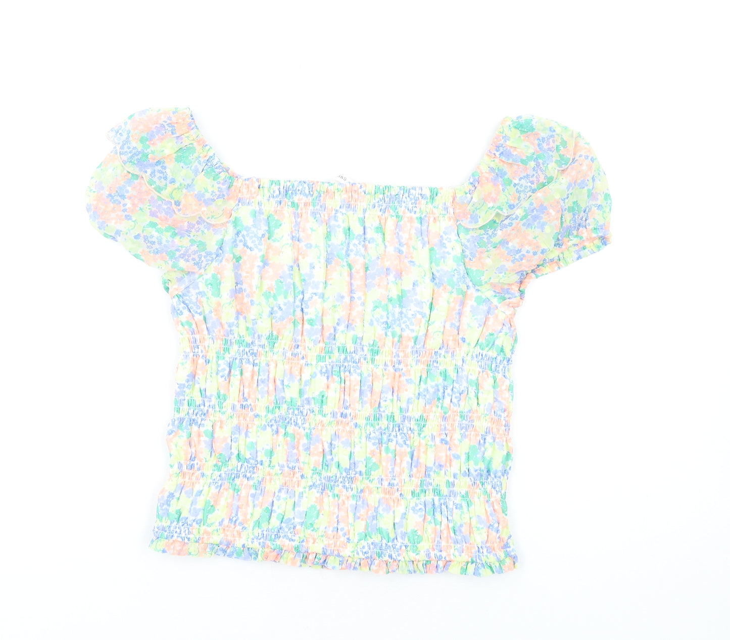Marks and Spencer Girls Multicoloured Floral Polyester Basic T-Shirt Size 12-13 Years Square Neck Pullover