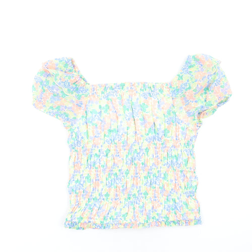 Marks and Spencer Girls Multicoloured Floral Polyester Basic T-Shirt Size 12-13 Years Square Neck Pullover
