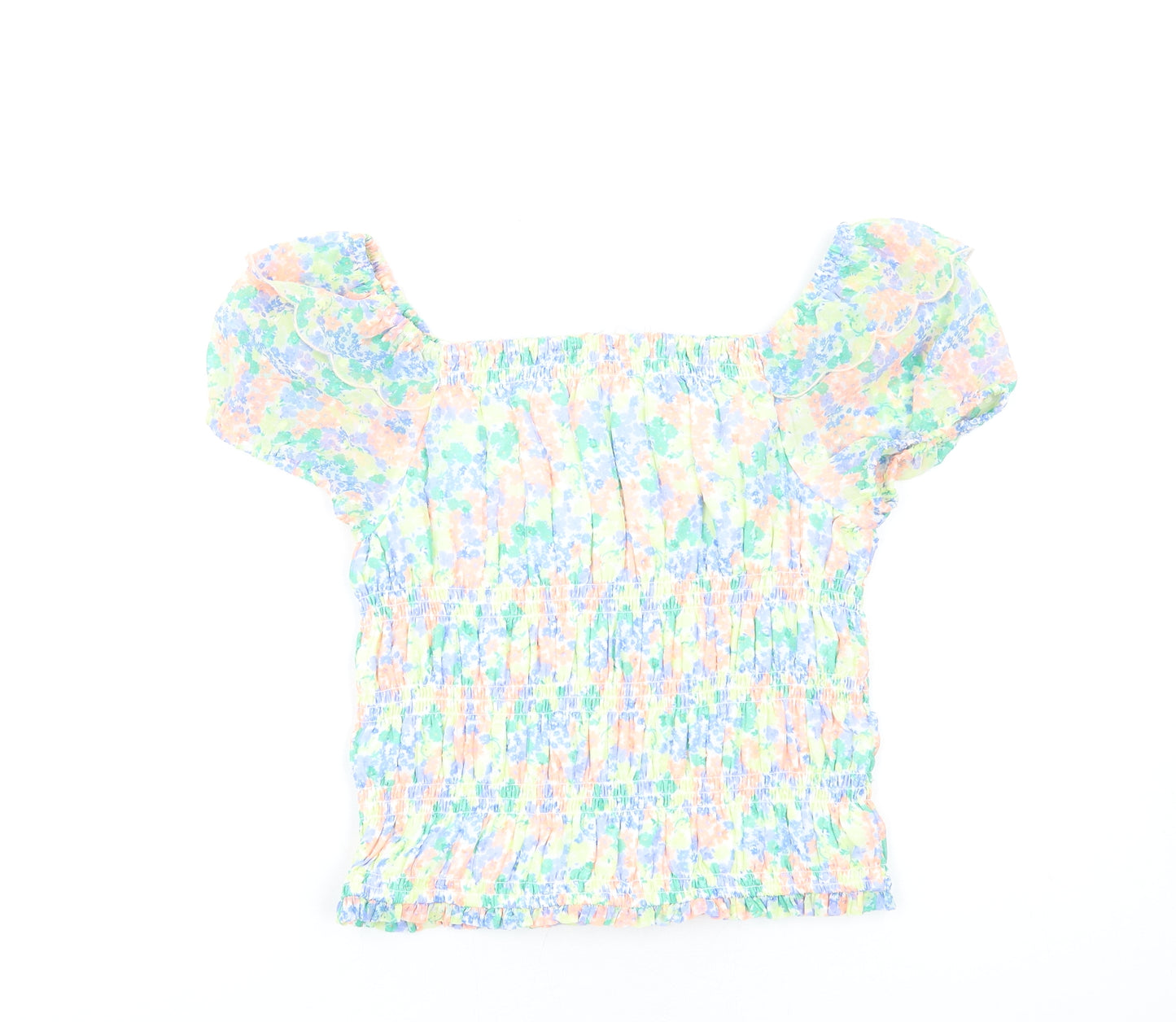 Marks and Spencer Girls Multicoloured Floral Polyester Basic T-Shirt Size 12-13 Years Square Neck Pullover