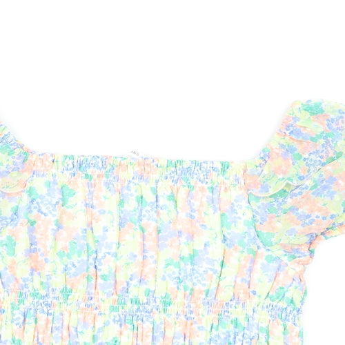 Marks and Spencer Girls Multicoloured Floral Polyester Basic T-Shirt Size 12-13 Years Square Neck Pullover