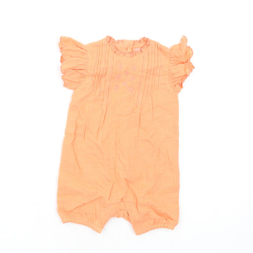 Marks and Spencer Girls Orange Cotton Romper One-Piece Size 3-6 Months Button