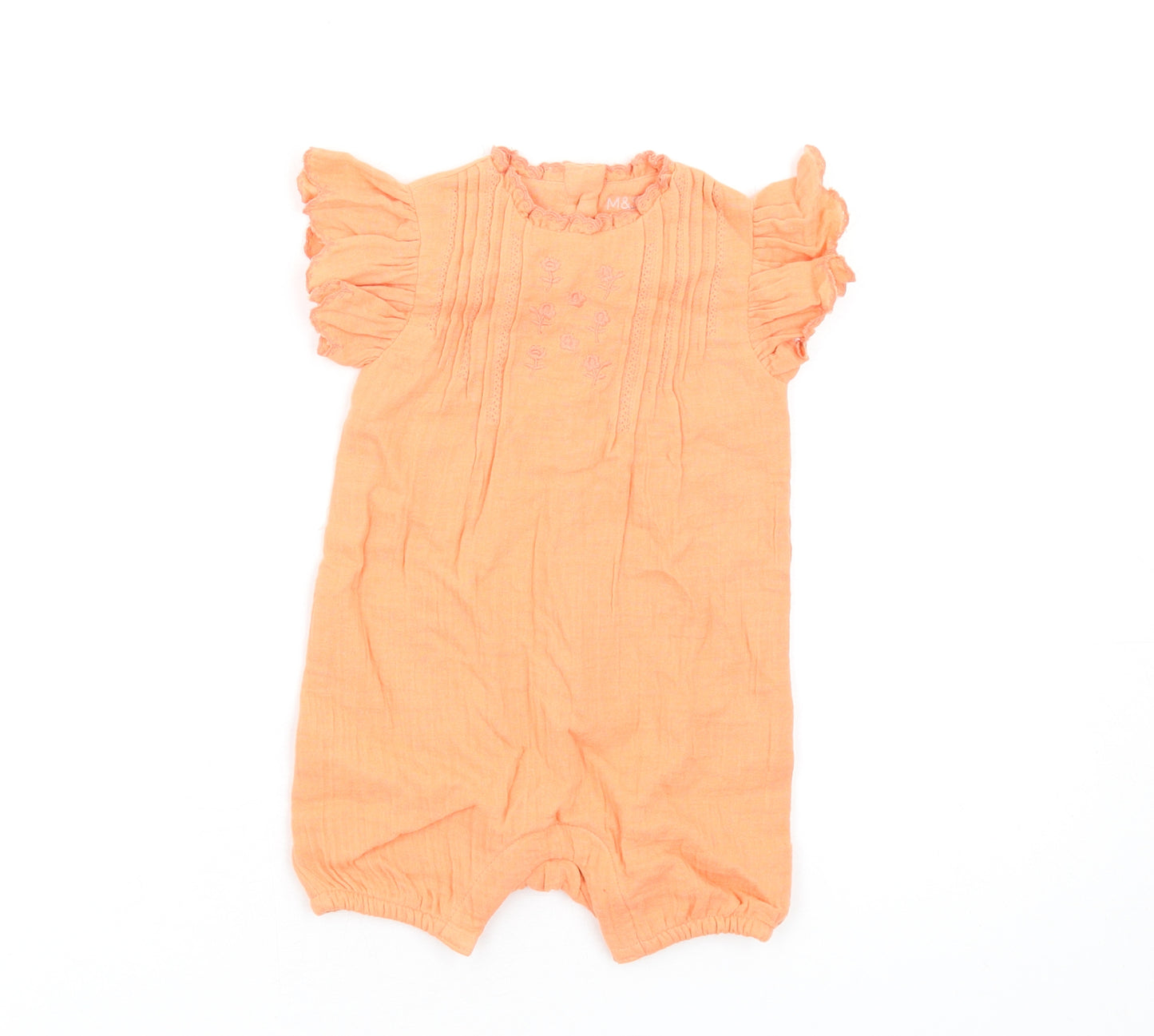 Marks and Spencer Girls Orange Cotton Romper One-Piece Size 3-6 Months Button