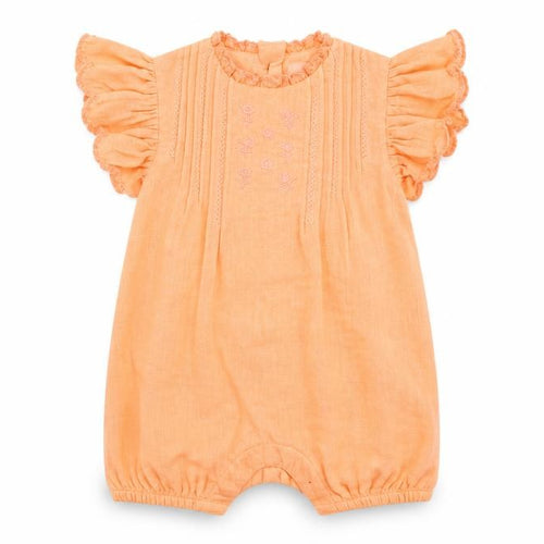 Marks and Spencer Girls Orange Cotton Romper One-Piece Size 3-6 Months Button