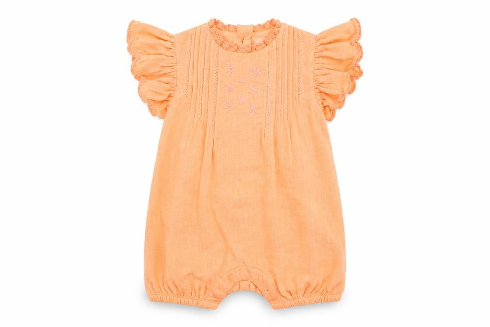 Marks and Spencer Girls Orange Cotton Romper One-Piece Size 3-6 Months Button